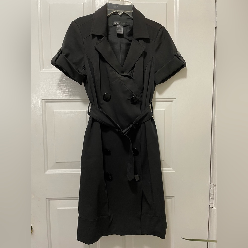 Vintage Fashion Black Sports Button Office Spandex Double Breast Belted Dress 6P